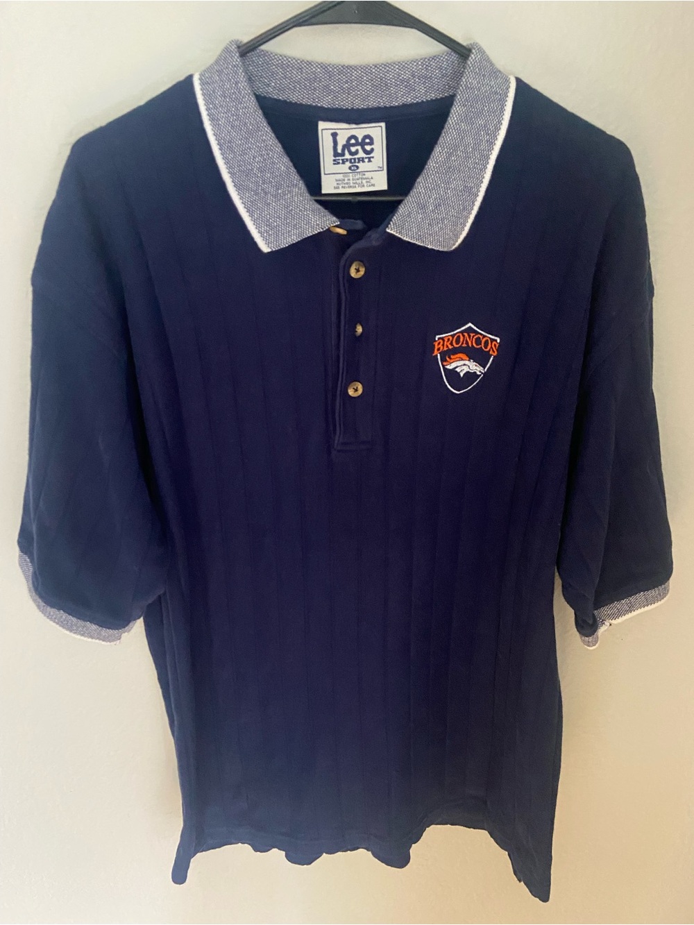 Vintage Lee Navy Polo with Broncos Patch and Heathered Collar Football 90s NFL